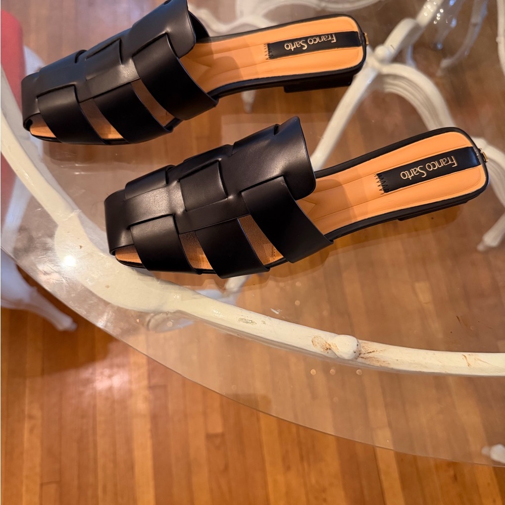 Franco Sarto Black Woven Slide Sandals